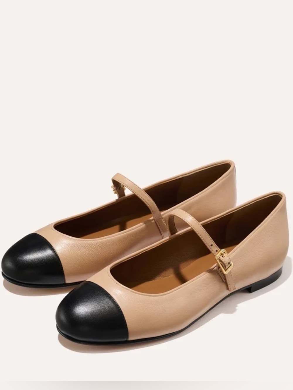 Margaux Demi Mary Jane Classic Cap-Toe Two-Tone Flats - Beige and Black